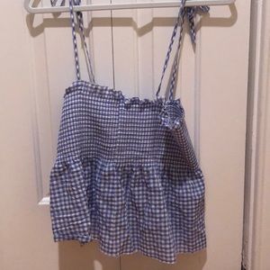blue checkered top